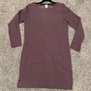 Burgundy and white striped long sleeve dress